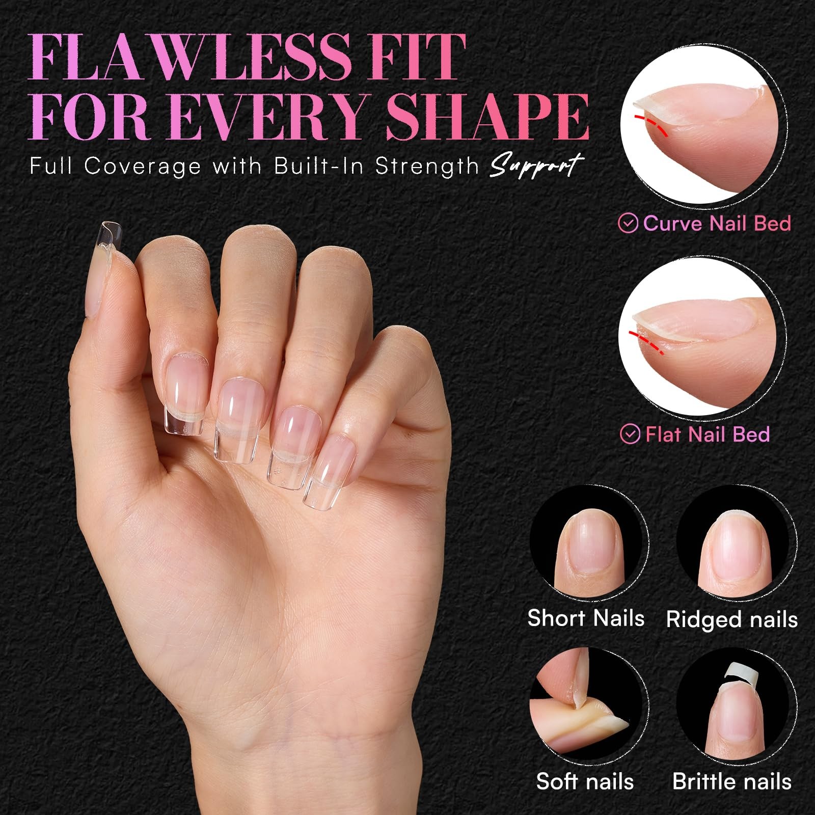 Makartt Short Square Nail Tips: 240PCS, 15 Sizes, Pre Shaped Short, Clear