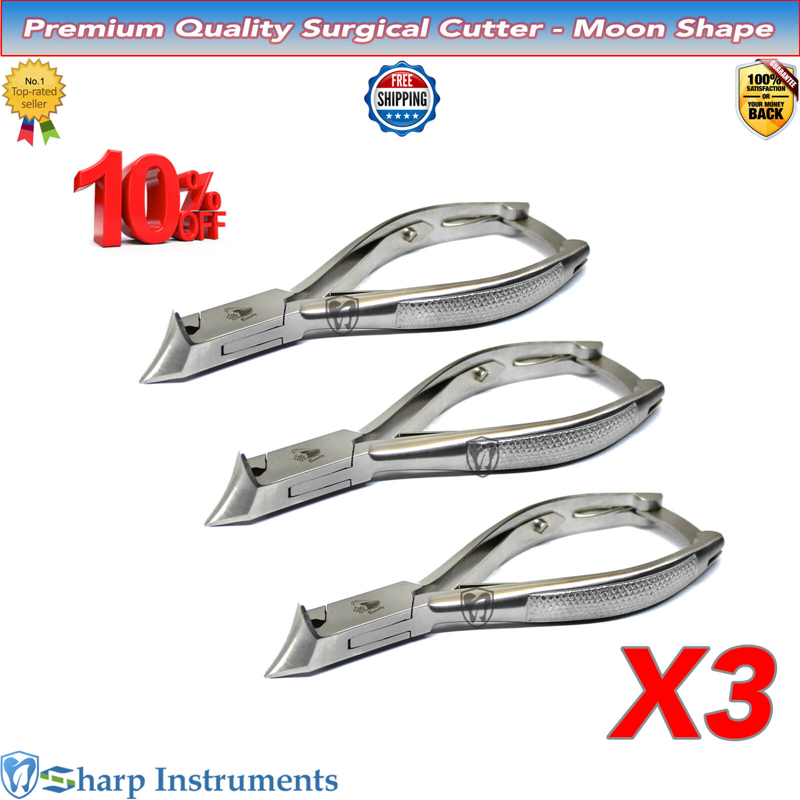 3 Nipper Clipper Moon Shape Cutter Cuticle Pedicure Manicure Toenail Instruments