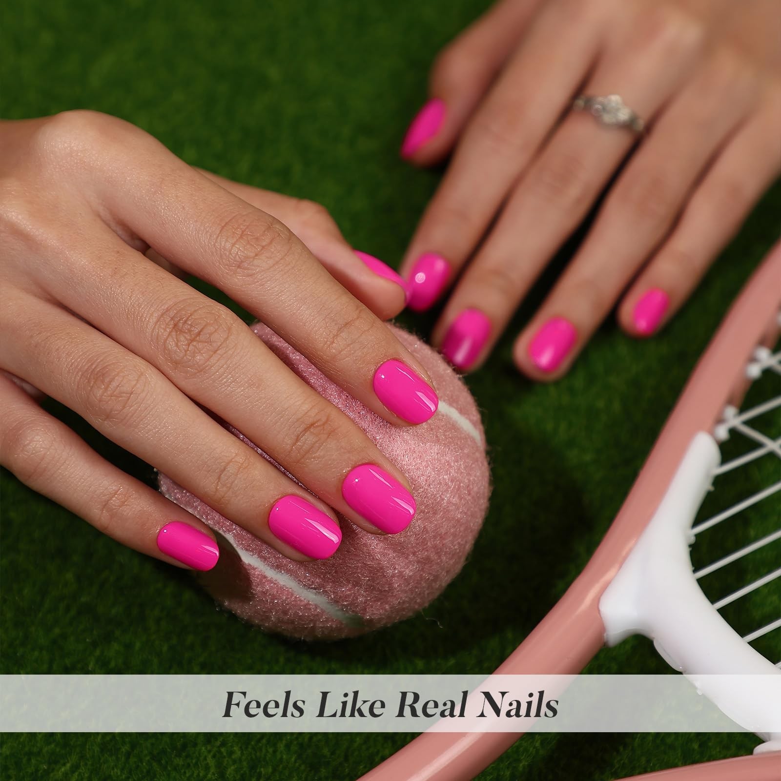 Hot Pink Extra Short Press on Nails – Glossy Squoval Gel Nails, 32 Reusable Kit,