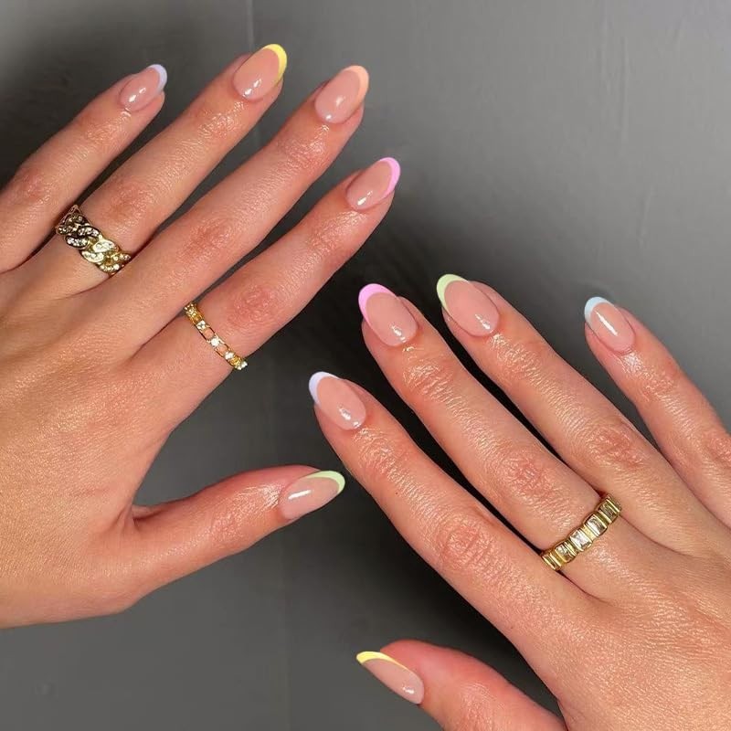 Secret Lives Glossy Reusable Artificial Fake Nail Extension Pink Blue 24 Set