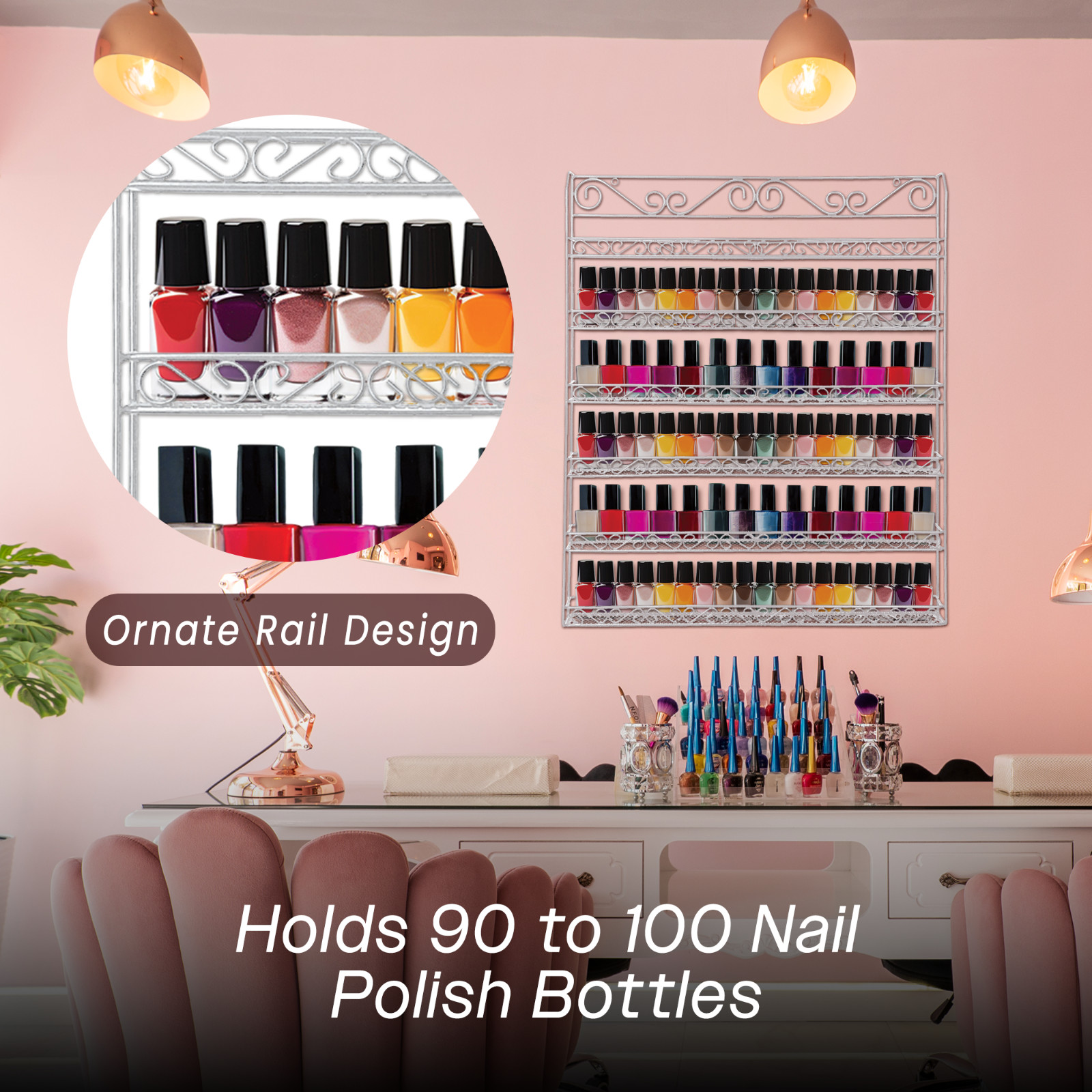 Metal Wire Nail Polish Display Organizer Wall Rack (Hold 90 to 100 Bottles) USA