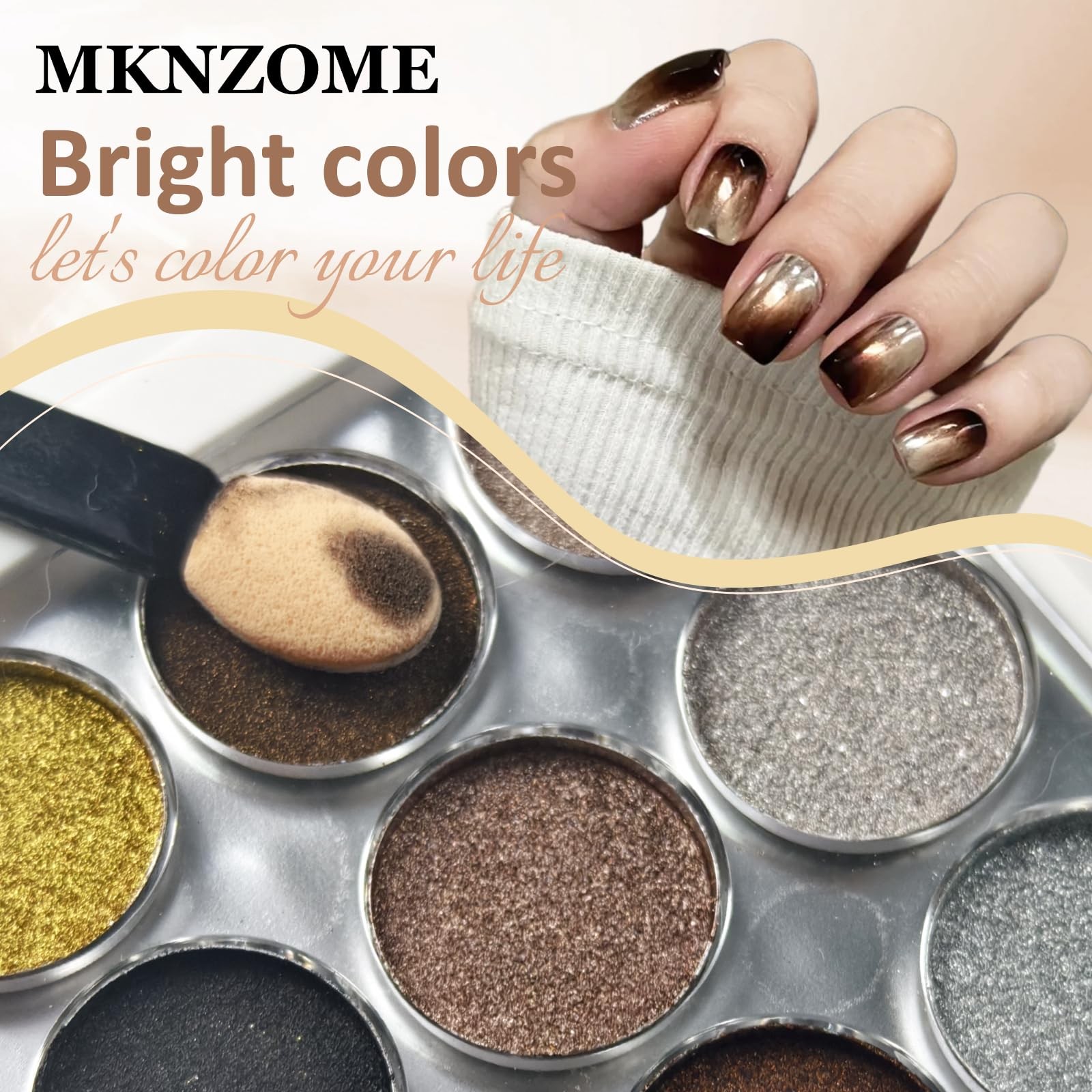 9 Colors Chrome Nail Powder Palette, Black Gold Brown Silver Metallic Mirror …