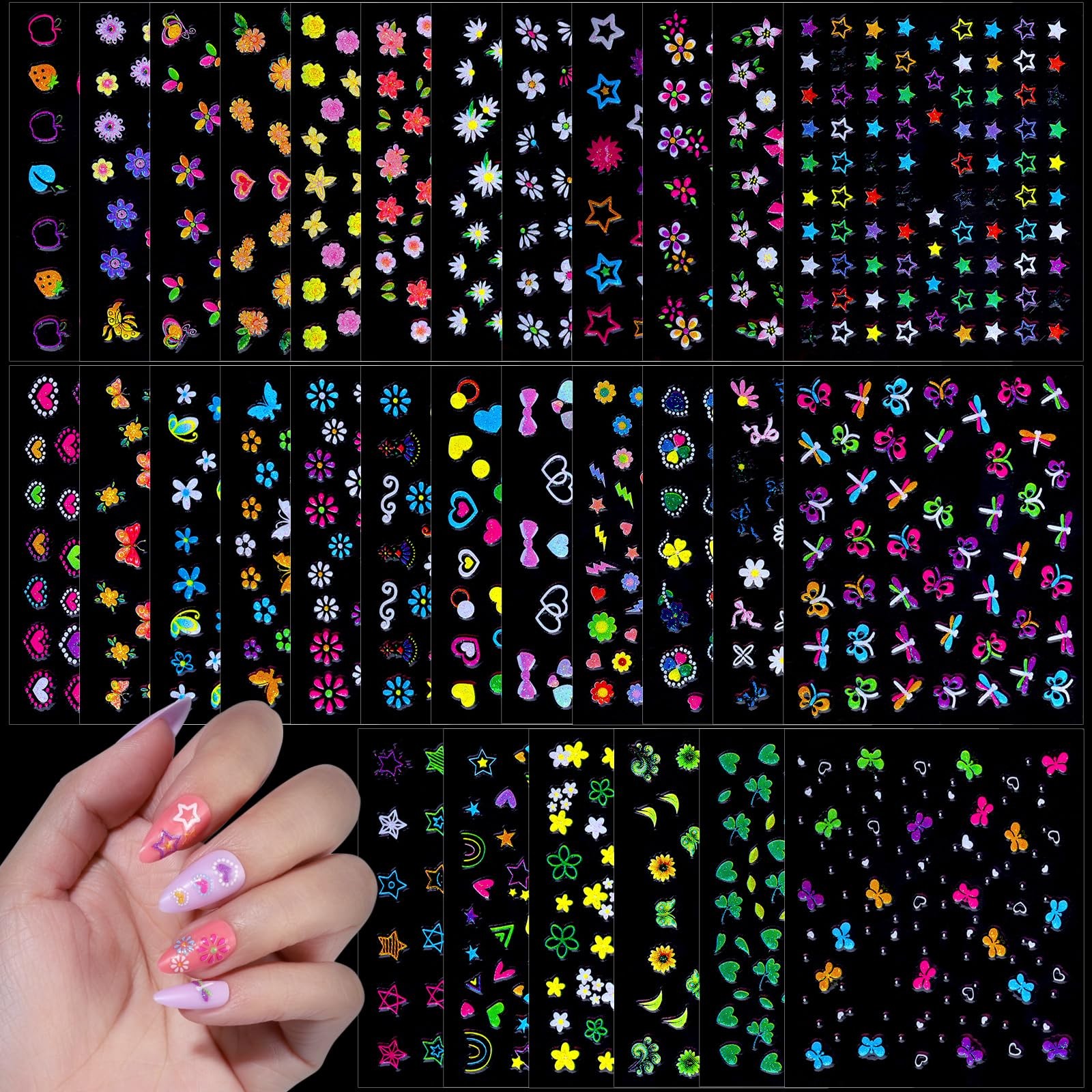 FANDAMEI Nail Stickers for Girls, 30 Sheets Cute Kids Multicolor