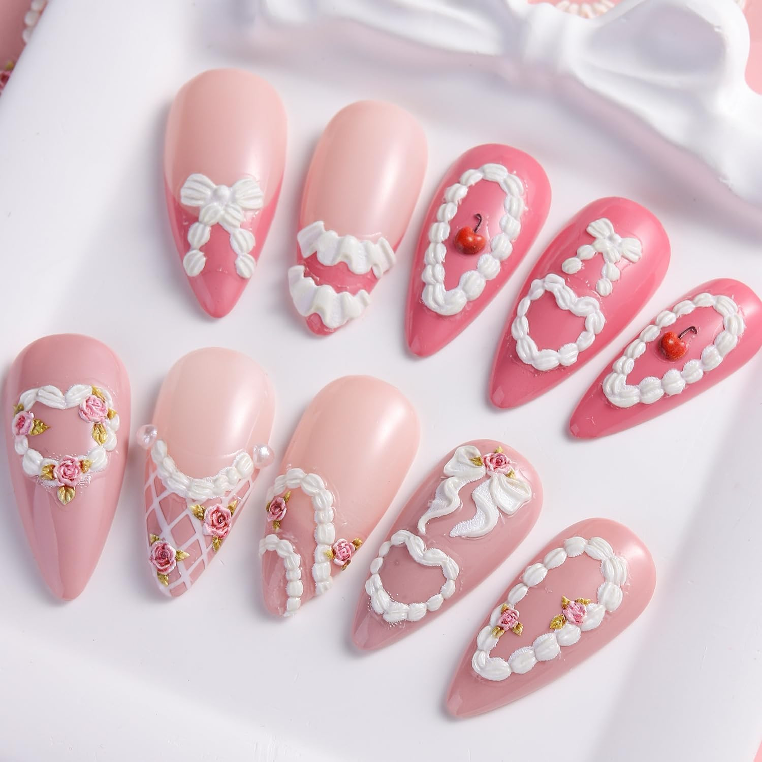 Cake Cream 5D Embossed Nail Art Sticker, Cute Birthday Creamy Chain Rose Stra…