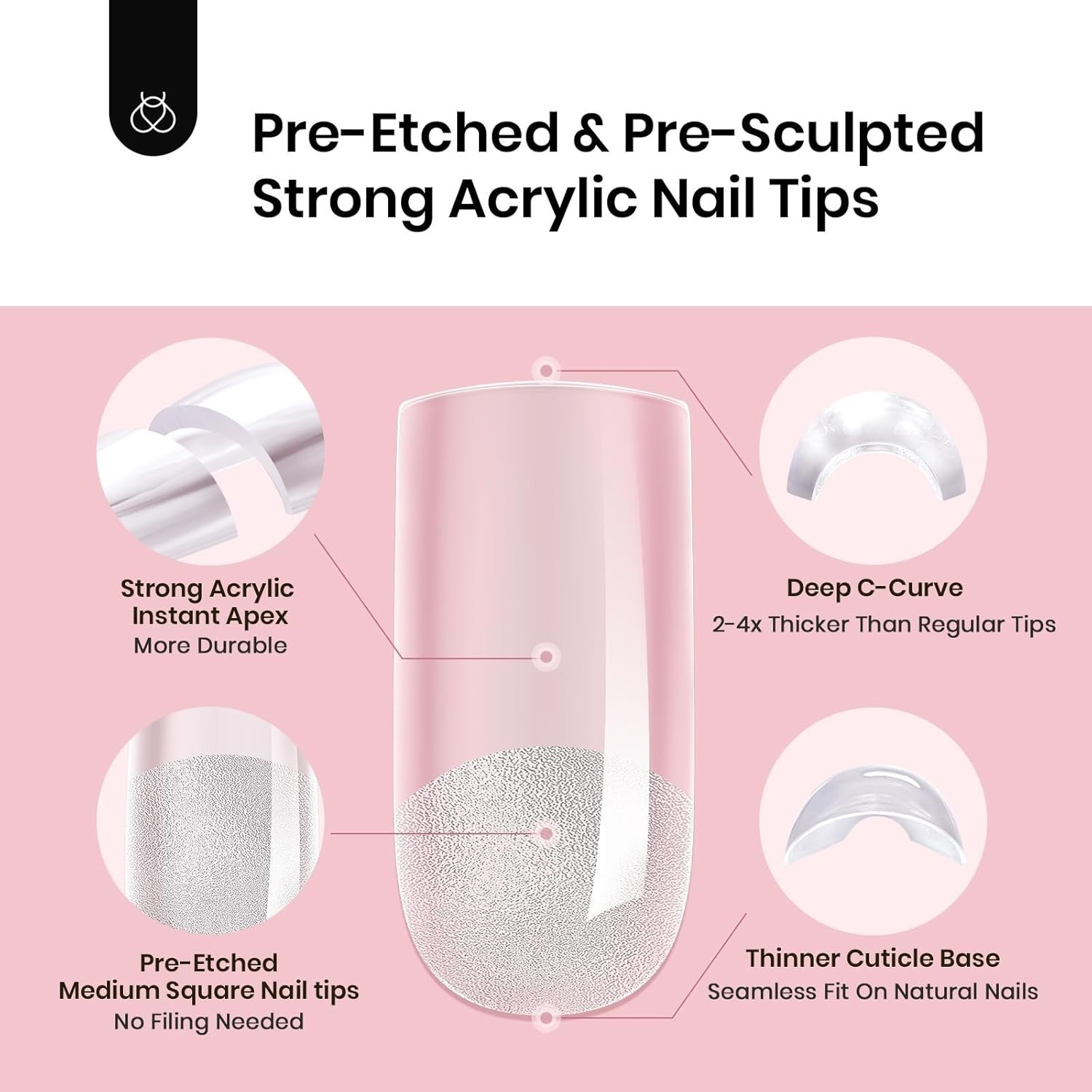 Beetles Tipex Instant Apex Nail Tips, 512Pcs Square Medium Pre-Building Pre-Etch