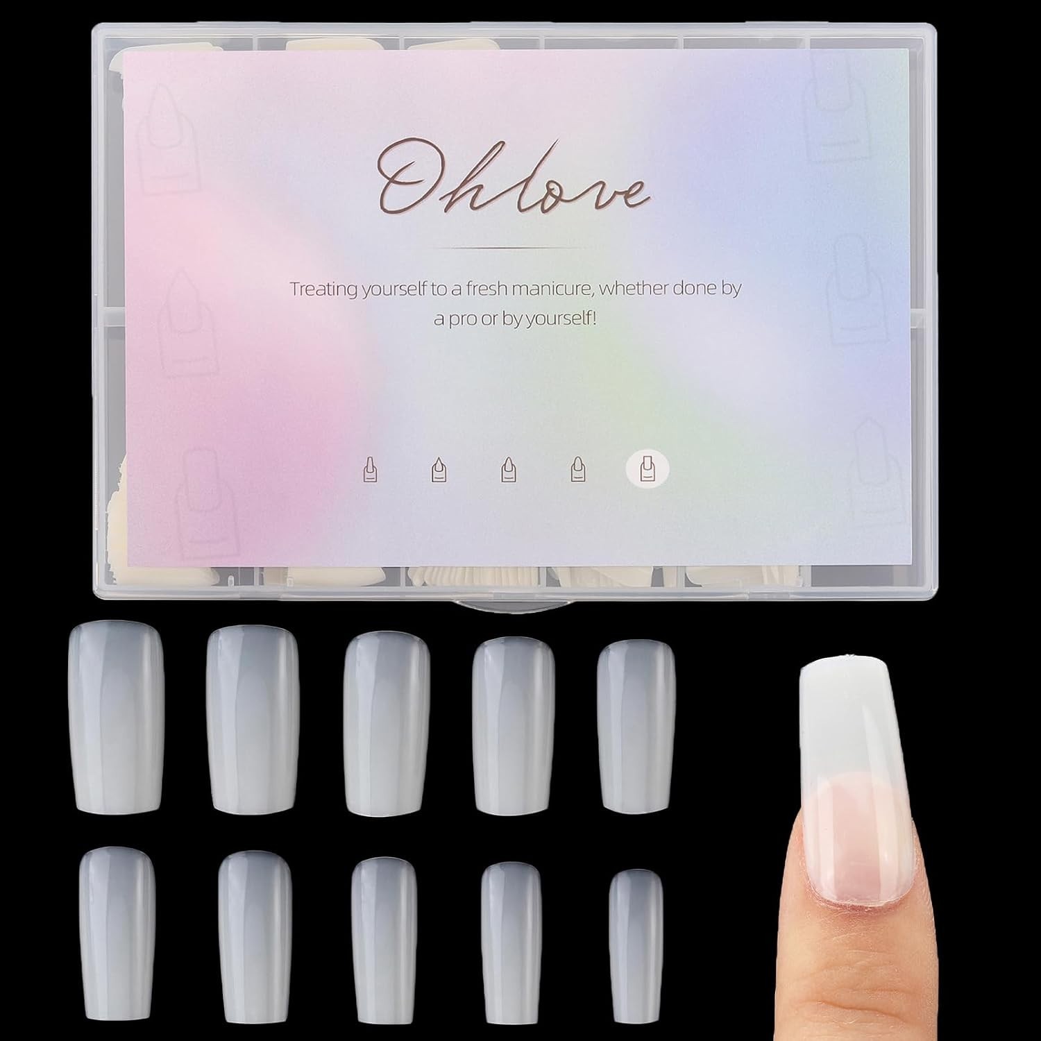 500Pcs Medium Square Nail Tips Full Cover Acrylic False Nails with Case for D…