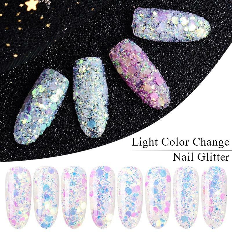 Photochromic Nail Sequins UV Light Colour Changing Glitter Under Sunlight Mix UK