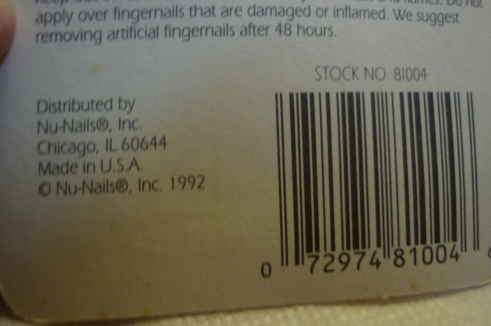 NU NAILS ARTIFICIAL FINGERNAILS GLUE-ON 20 PC. PACK USA NOS SIZE SMALL 1992 VTG.