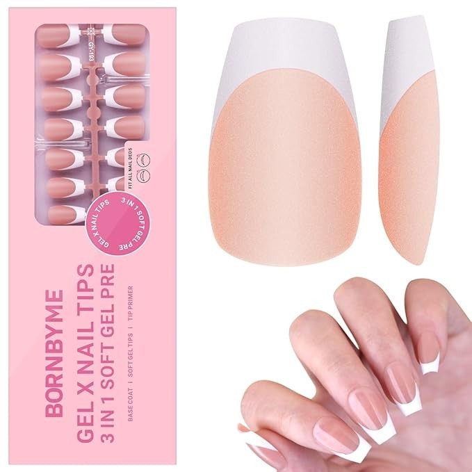 BORNBYME Short Square Gel Nail Tips – 120 PCS Brown Matte French Tip Press On Na