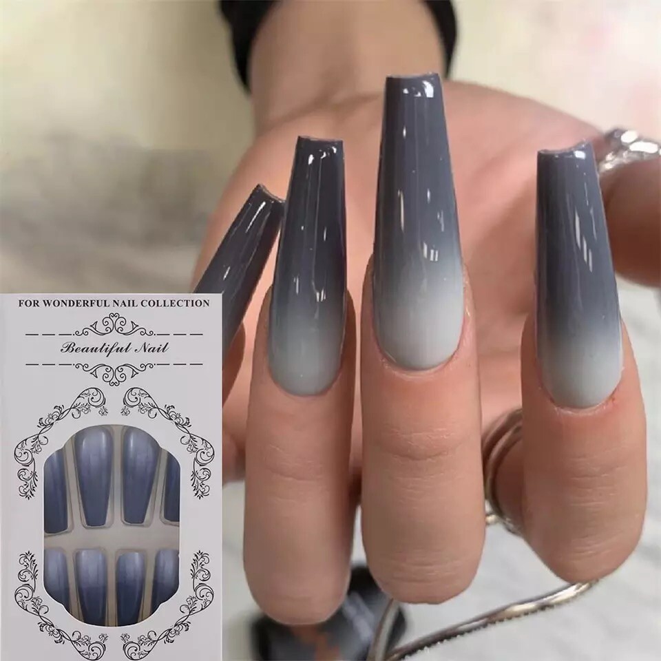 24Pcs New Gradient Style Matte Coffin Nails Full Cover Long False