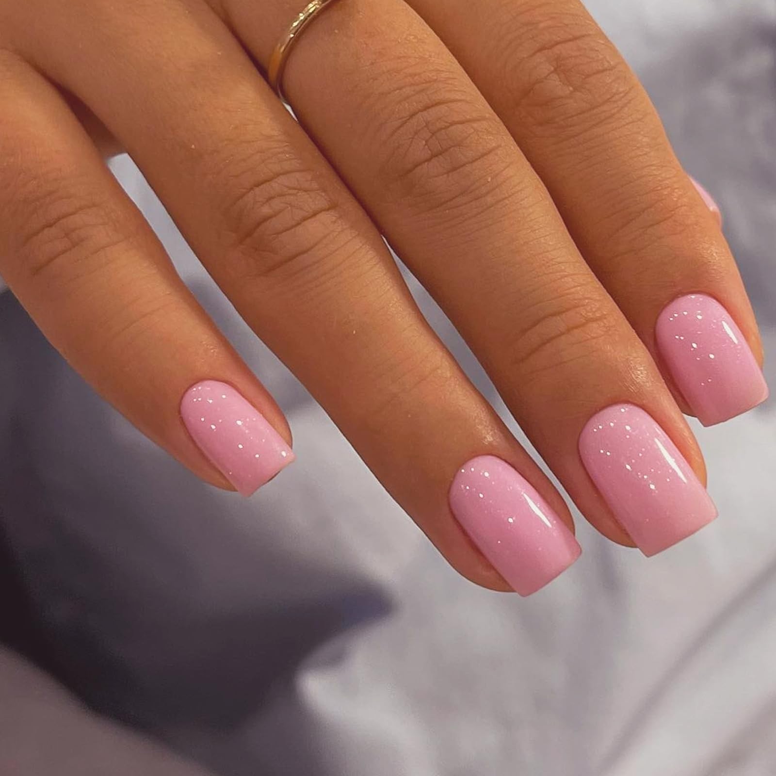 240pcs Short Press on Nails Full Cover Short Square Glossy Pink Fake Nails