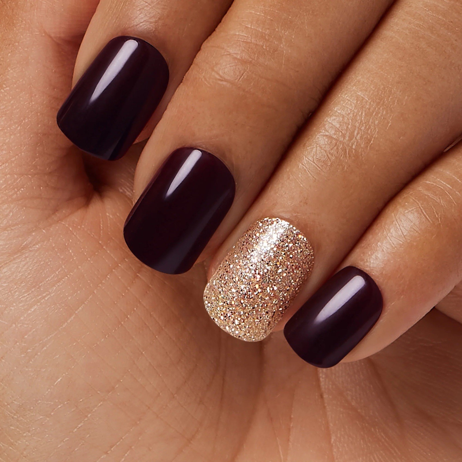 Kleo Kolor 30 Press-On Gel Nails~RETIRED Mocha Mood~Brown & Gold~Short Square