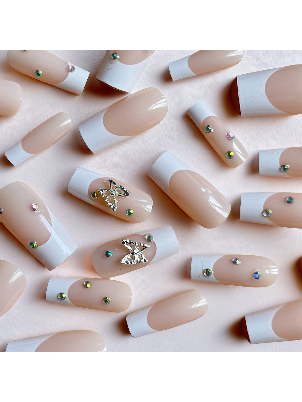 24pcs/set Square French Metal Butterfly Design Fake Nails False Nails Press On