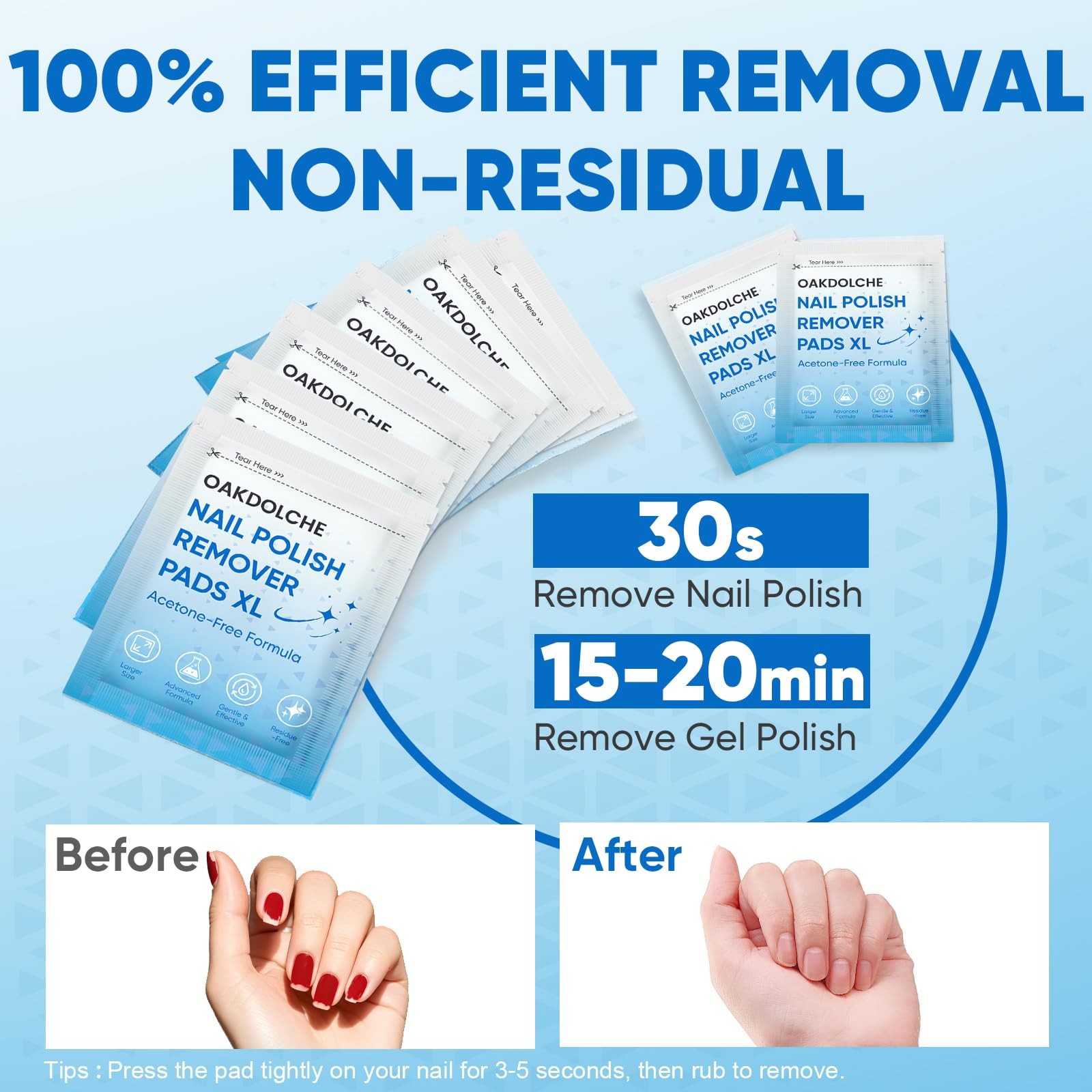OAKDOLCHE Extra Large Nail Polish Remover Pads(12×12cm), Acetone-free Nail…