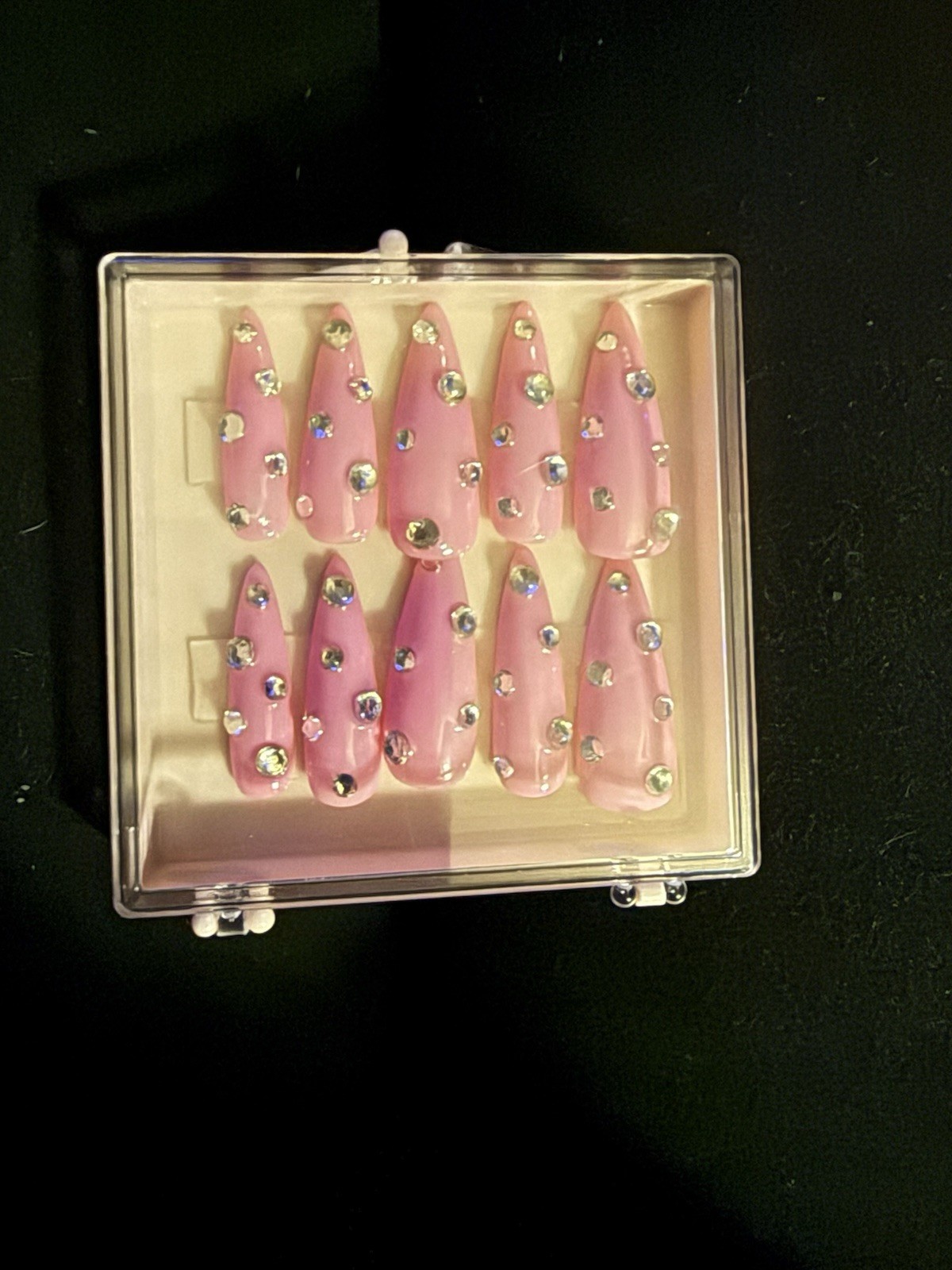 Acrylic Full Press On Pink Nails With Bling