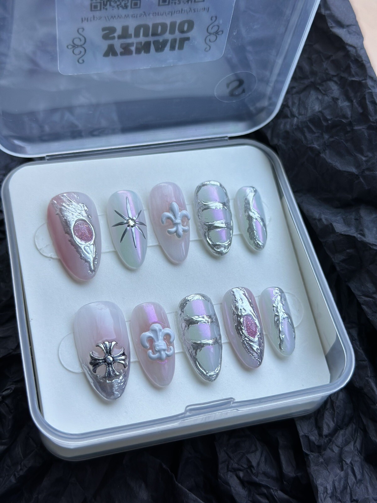 CUSTOM Handmade press on Gel nails Medium Almond Y2k Style Nails Set Size:S