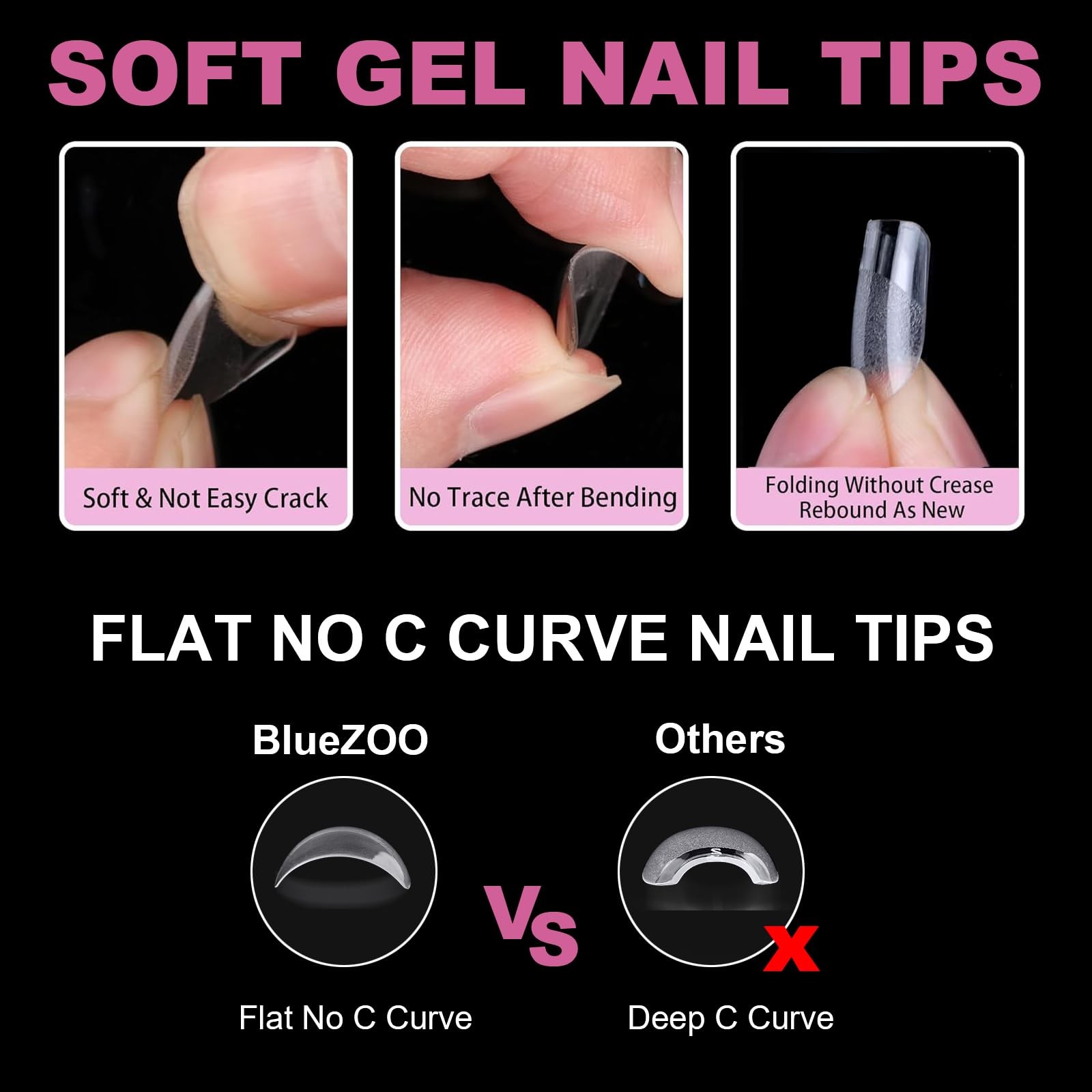 BlueZOO Extra Short Coffin Fake Nails Soft Gel Nail Tips, Short, Clear