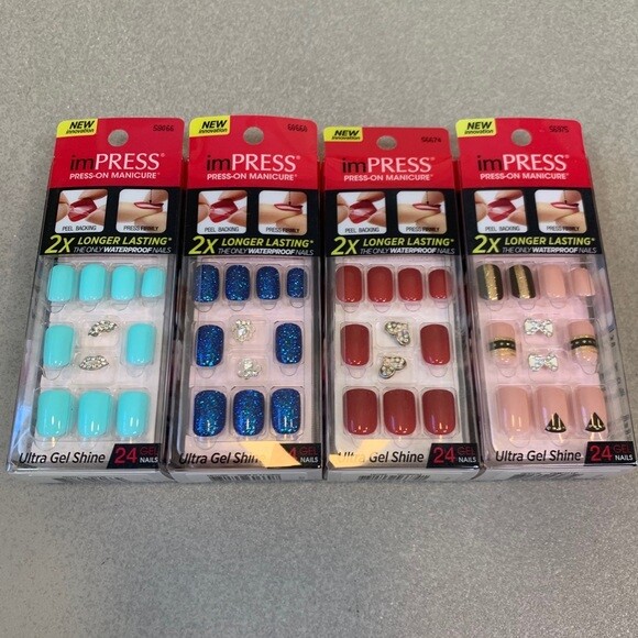 KISS imPRESS Ultra Gel Shine Press-On Nails 24 w/ Jewel Charm Choose your Color