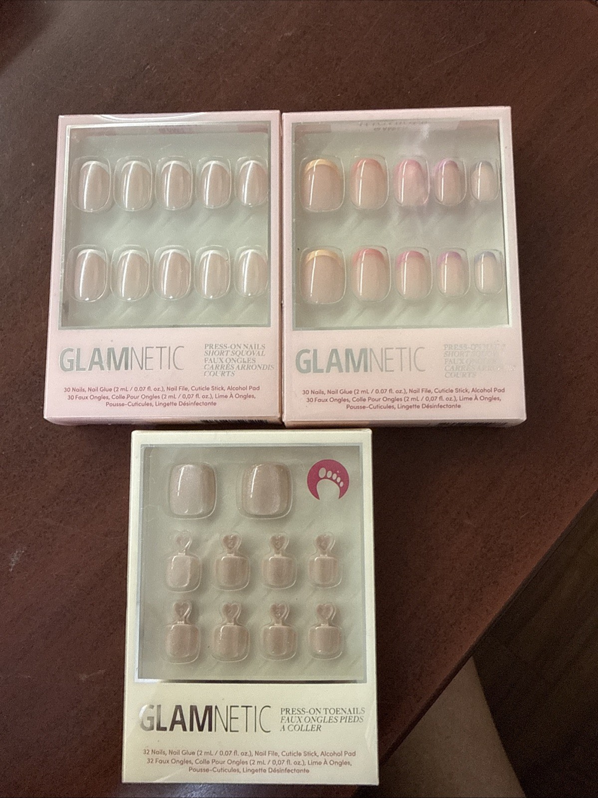 Lot of 3 Sets of Glamnetic Press-On Nails 2 Short Squoval & 1 Toenails