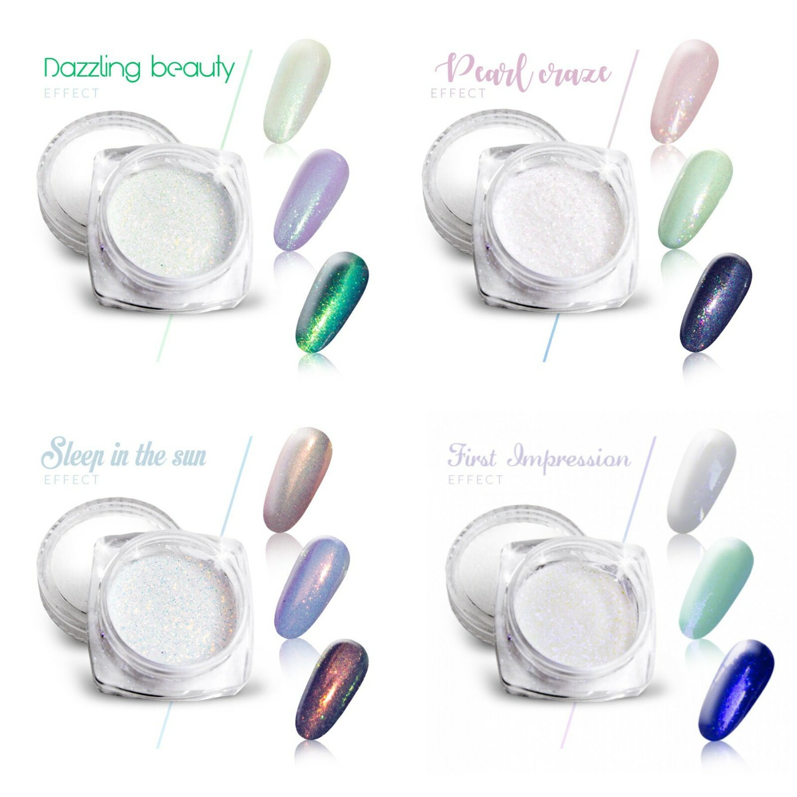 4 pcs SET! Mermaid Effect Nail Powder Emerald Multicolour Purple Aurora Glitter