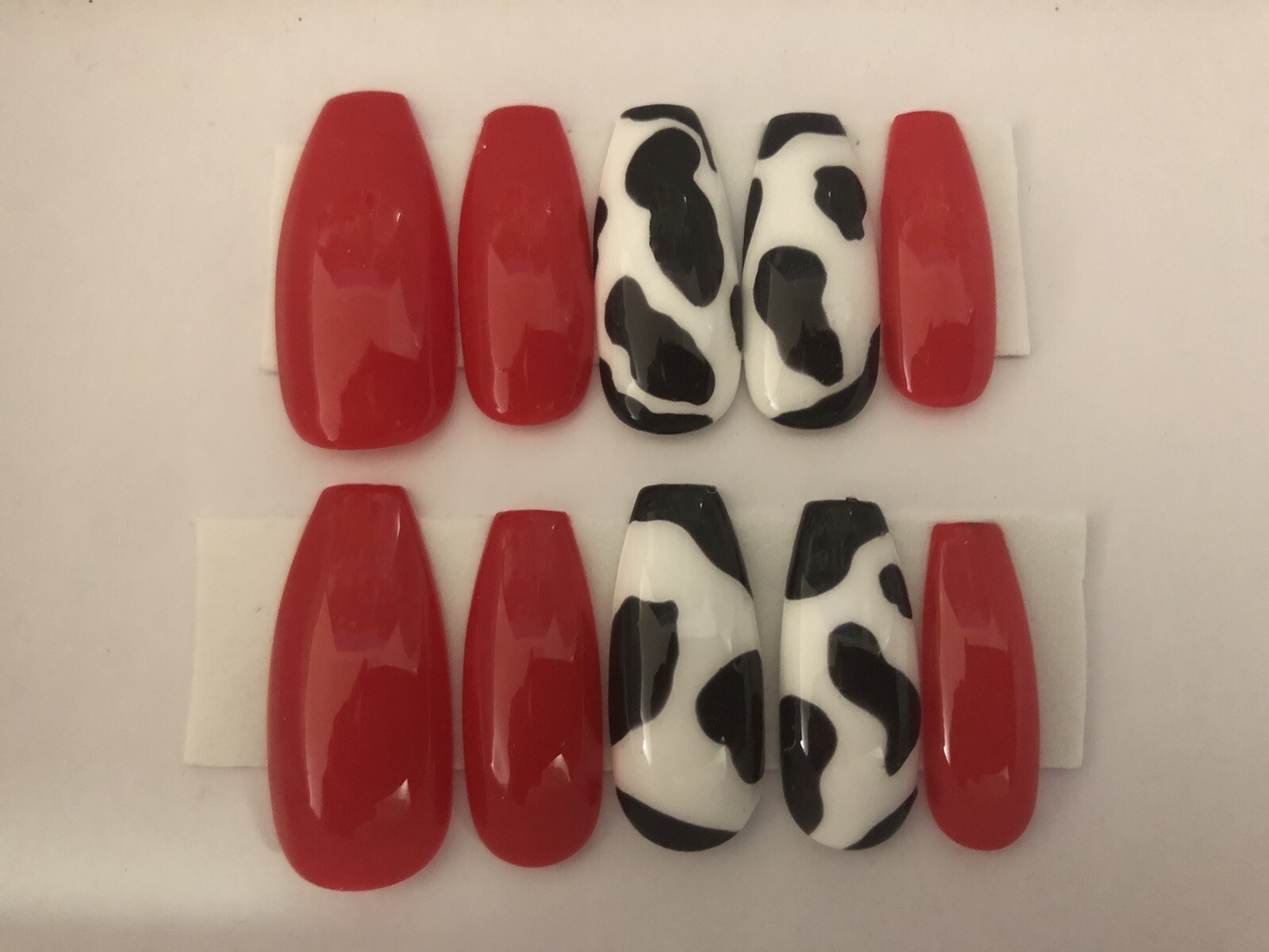red with black and white cow print press on nails