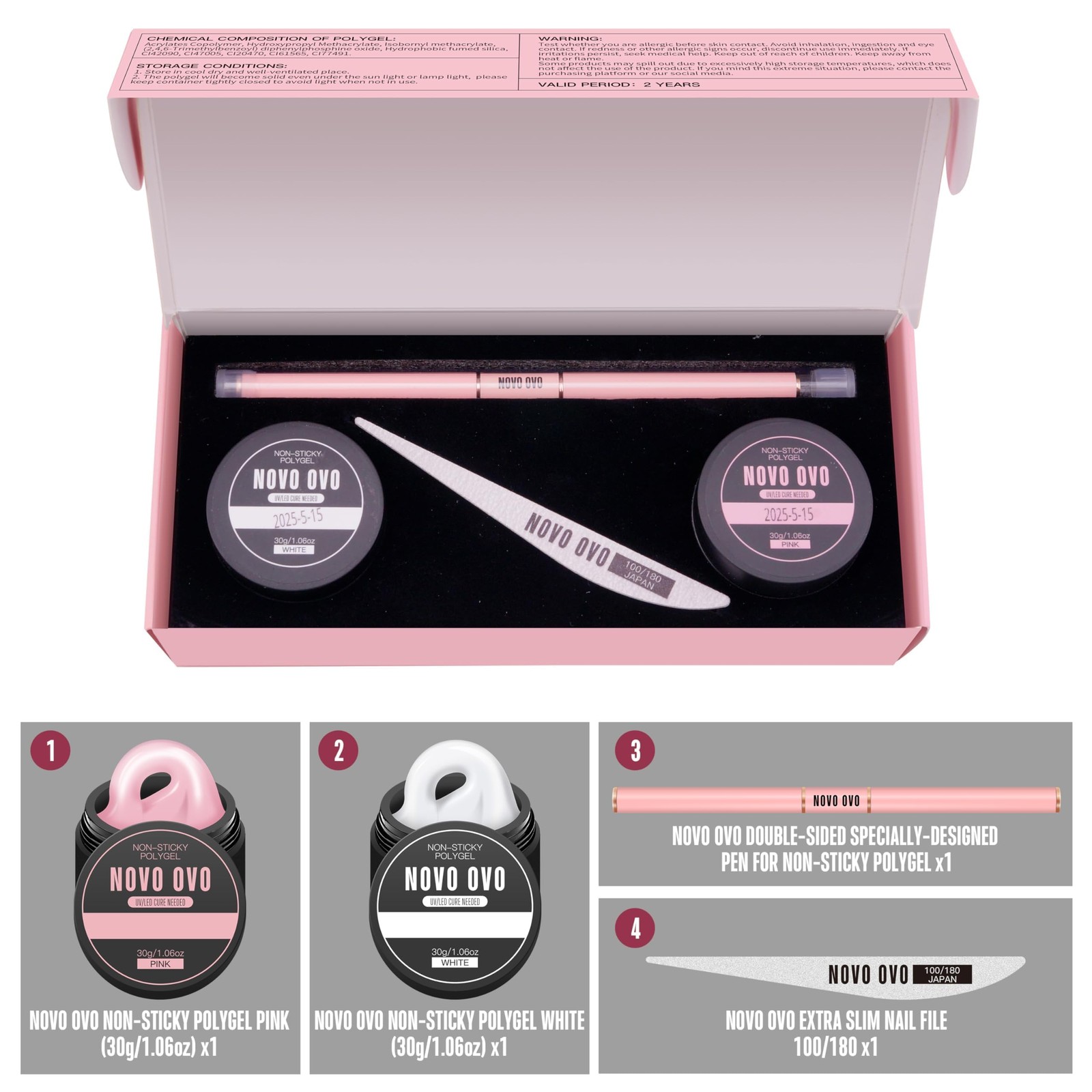 Upgraded NON-STICKY Polygel Solution Procedure Set, White and Pink non-sticky…