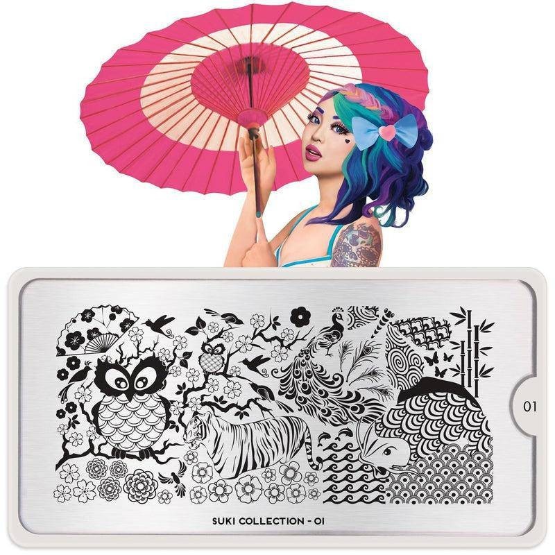 MoYou London Suki Collection 01 Nail Stamp Plate Swirl Peacock Owl Tiger Bamboo