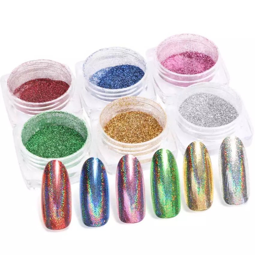 New 6 Colours Rainbow UNICORN Holographic Mirror Effect Powder Nail Art Pigment