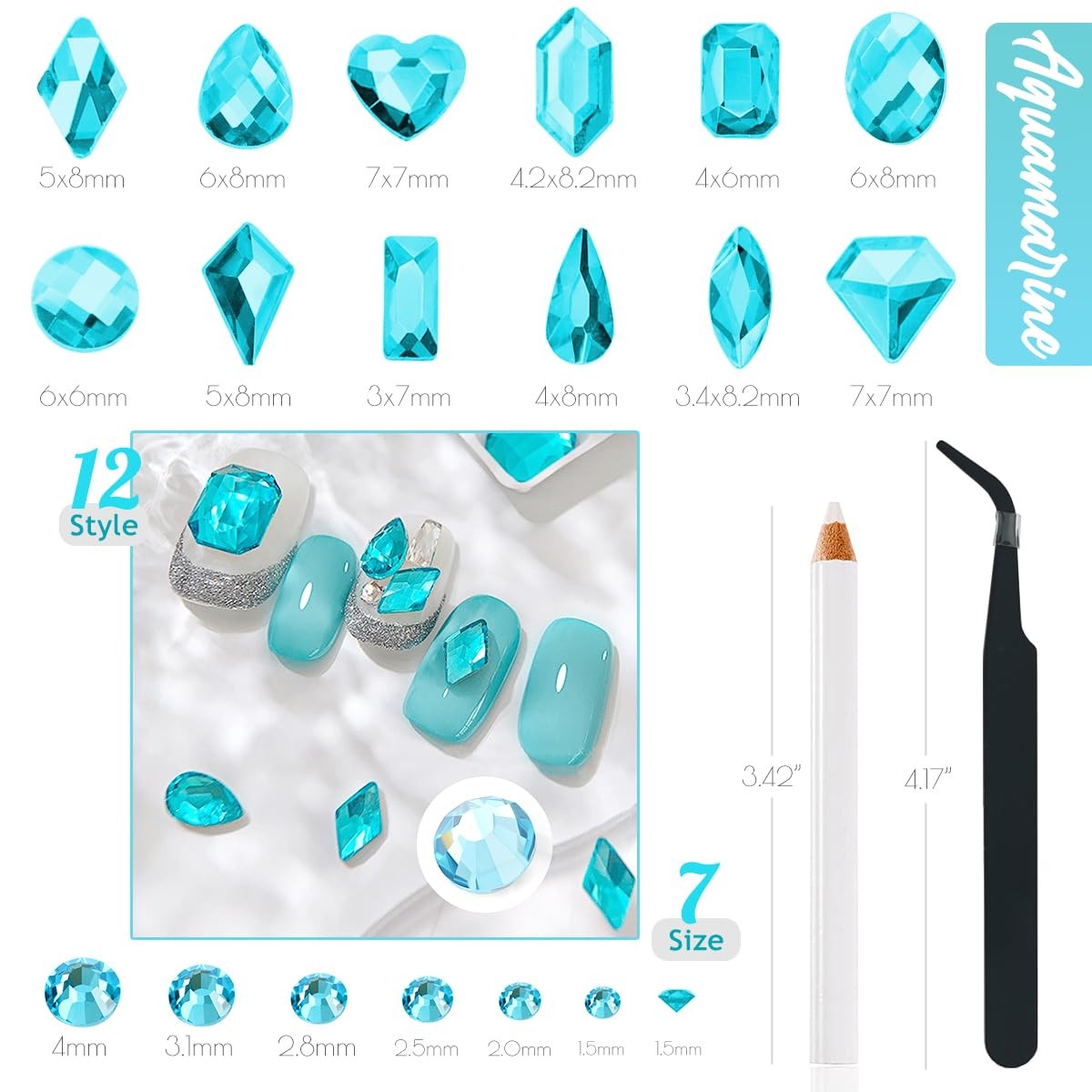 Aquamarine Nail Rhinestones Rhinestones for Nails Nail Charms A Set Water Blue