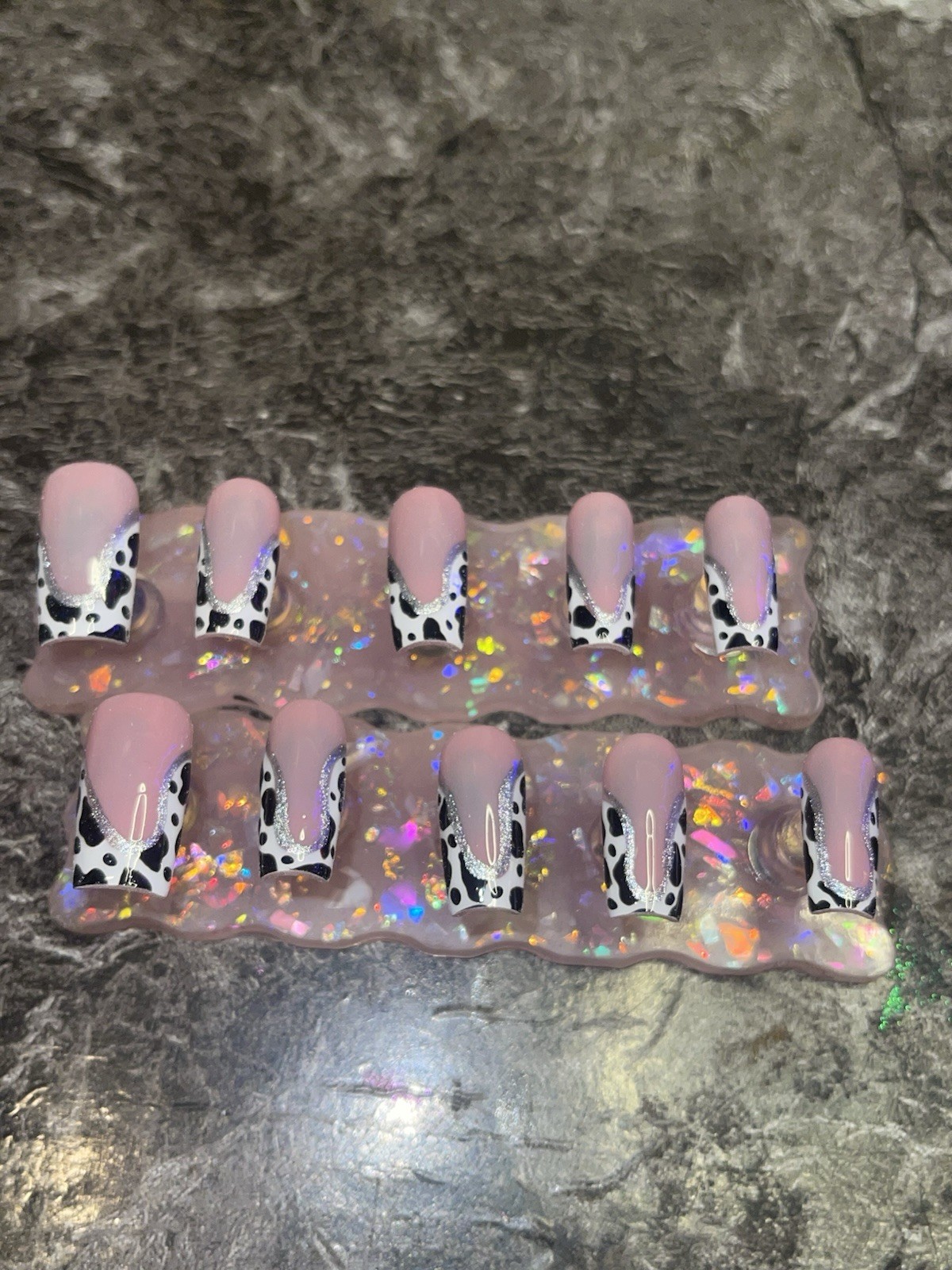 Cute Cow Print Handpainted Presson Nails. Prep Kit Included. Size Customizable