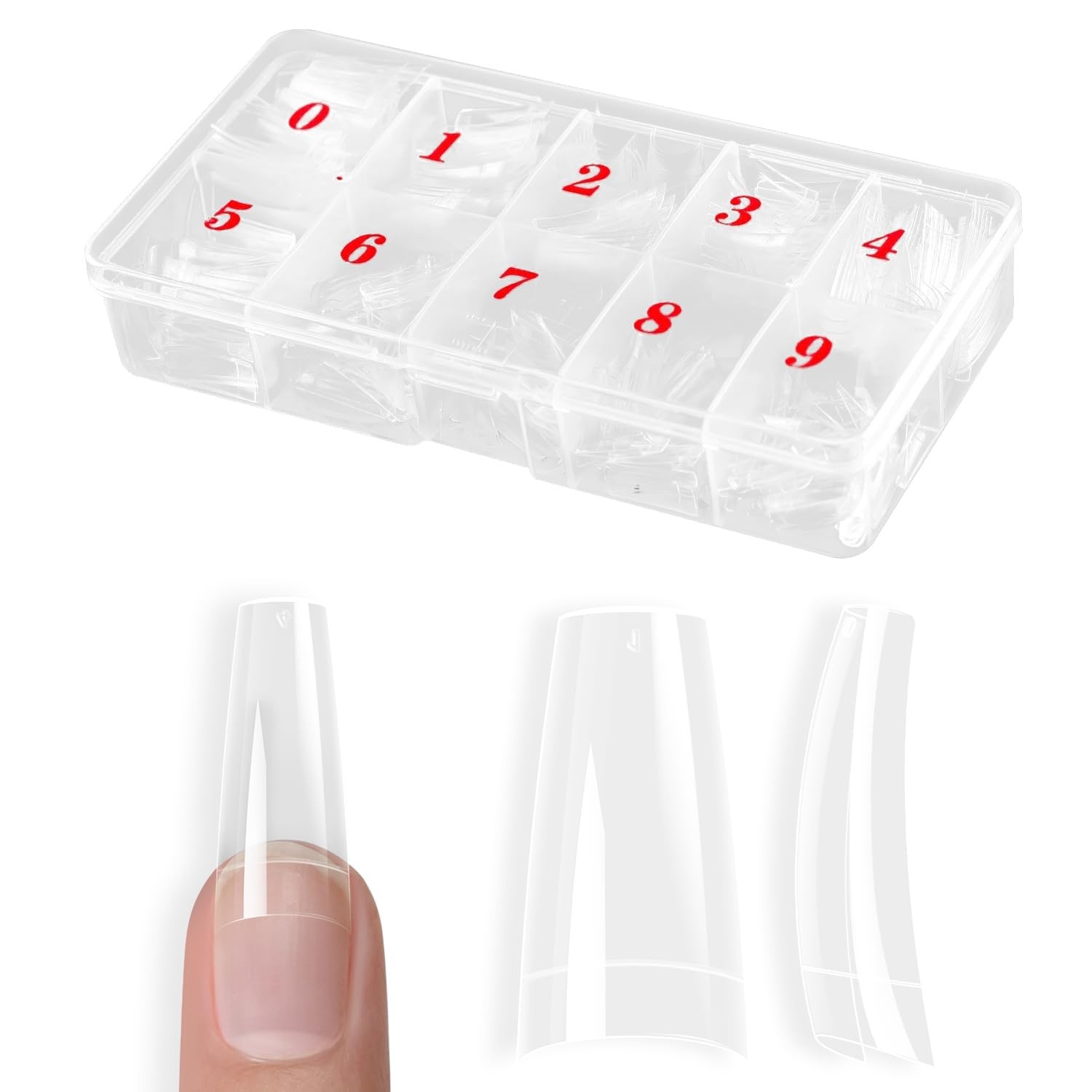 Clear French Coffin Nails Tips 500 PCS 10 Sizes Half Cover Clear Nail Tips Fr