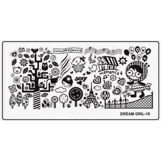 Dream Girl 15 Stamping Nail Art Image Plate Design Rectangle XL Stencil metal