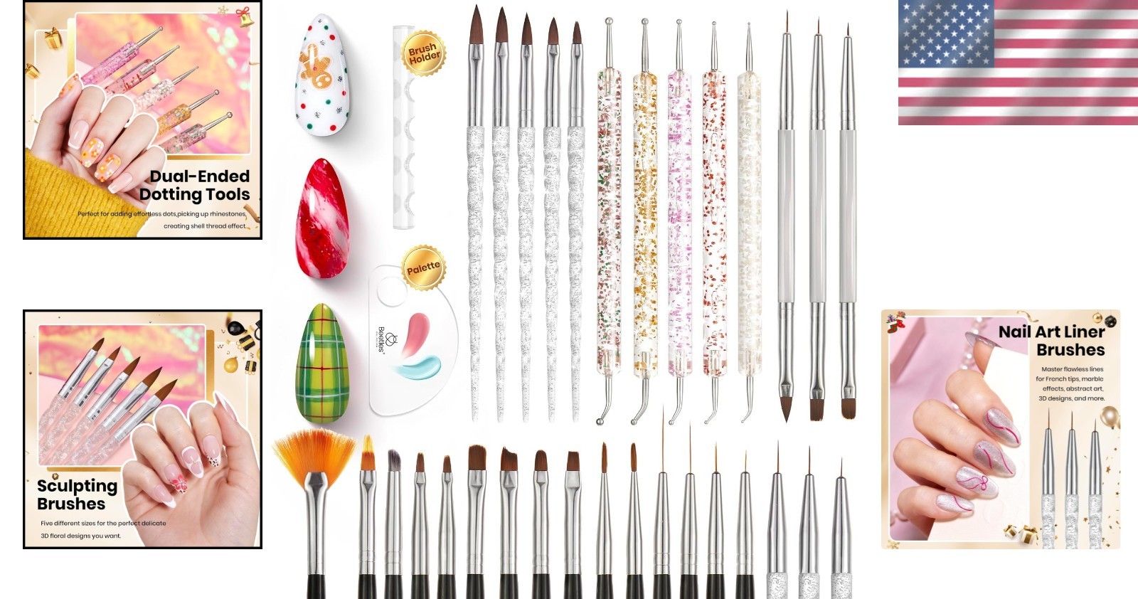 Beetles Nail Art Set – 31pcs, Metal Handles, Multi-Shapes, Colorful, All-in-One