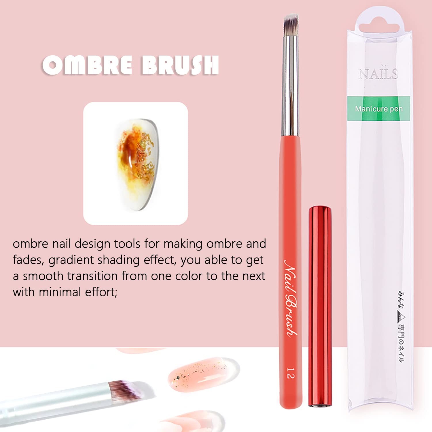 1pc Ombre Nail Brush, Acrylic Nail Art Brushes Nail Gradient Brushes Nail Pai…