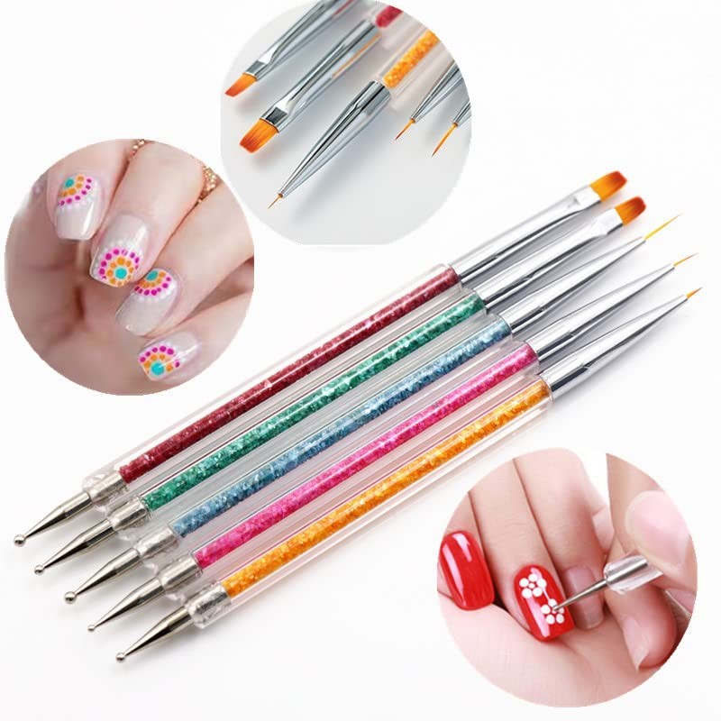 8PCS Nail Art Brushes, Double-Ended Brush and Dotting Tool Kit, Dual End Nail…