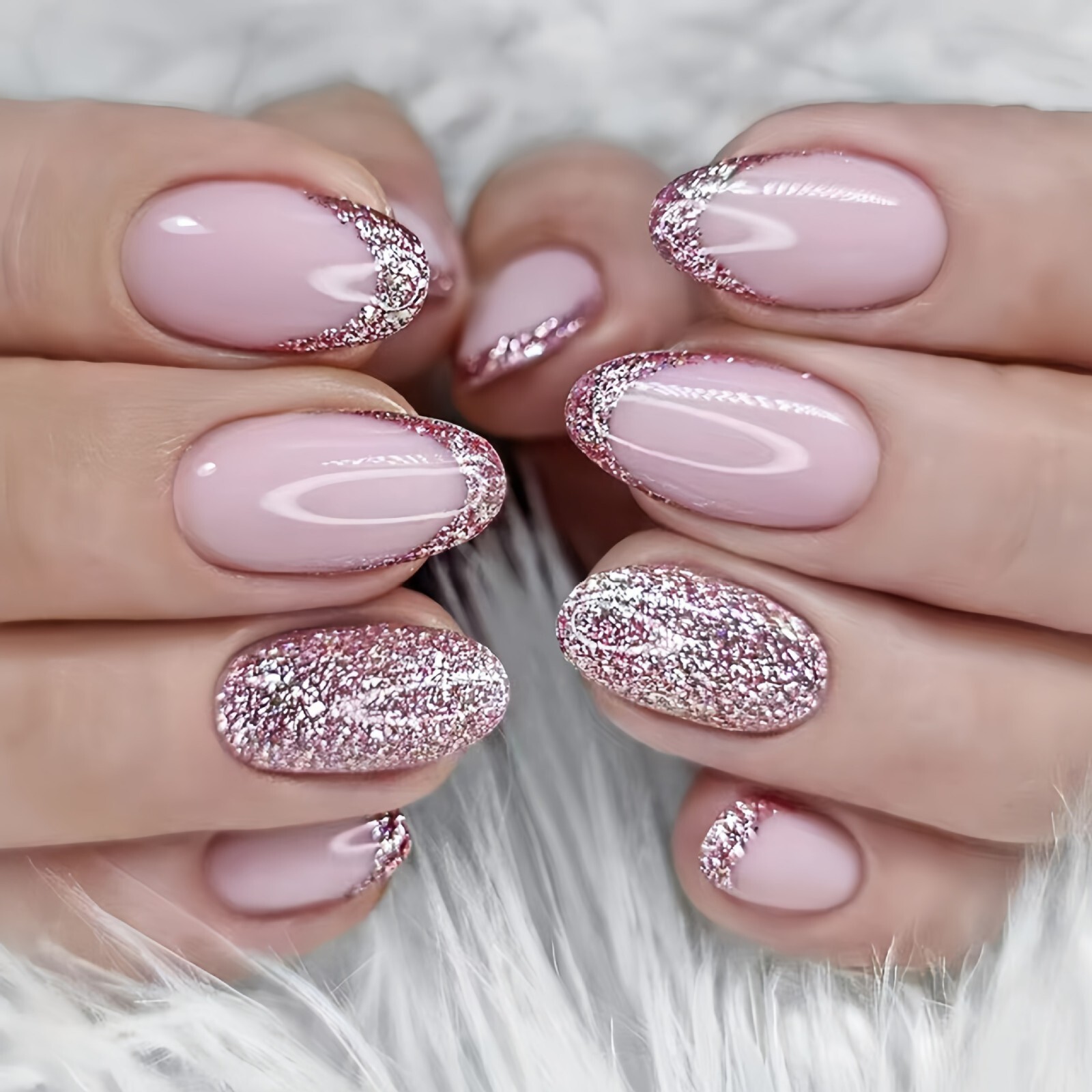 24pcs Handmade Shiny Bling Pink Ins pretty press on Nails, Short Round Shape