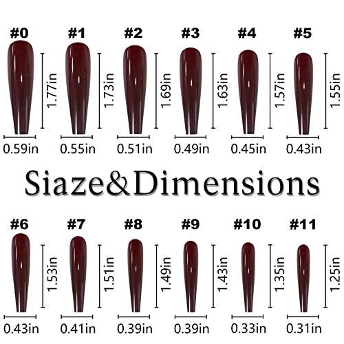 Long Press on Nails Full Cover Extra Long XXXL Glossy Coffin Press on Burgundy