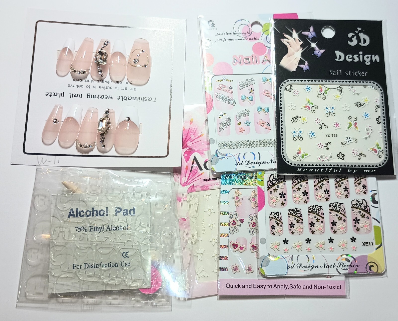 Handmade press on nails easy to put on & off reusable +5 pieces nail stickers.