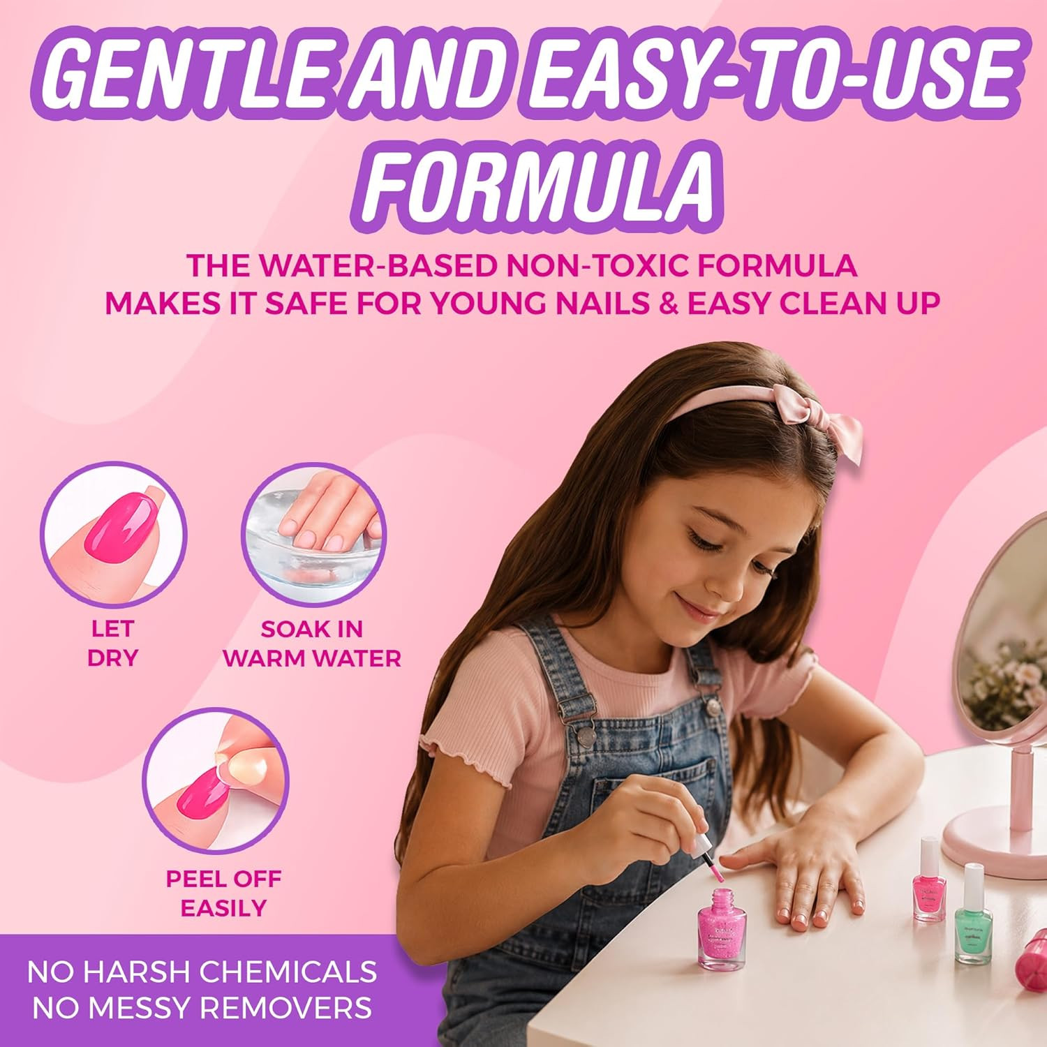 Unicorn Glitter Kids Nail Polish Set for Girls – 14 Water-Based Non -Toxic Nail