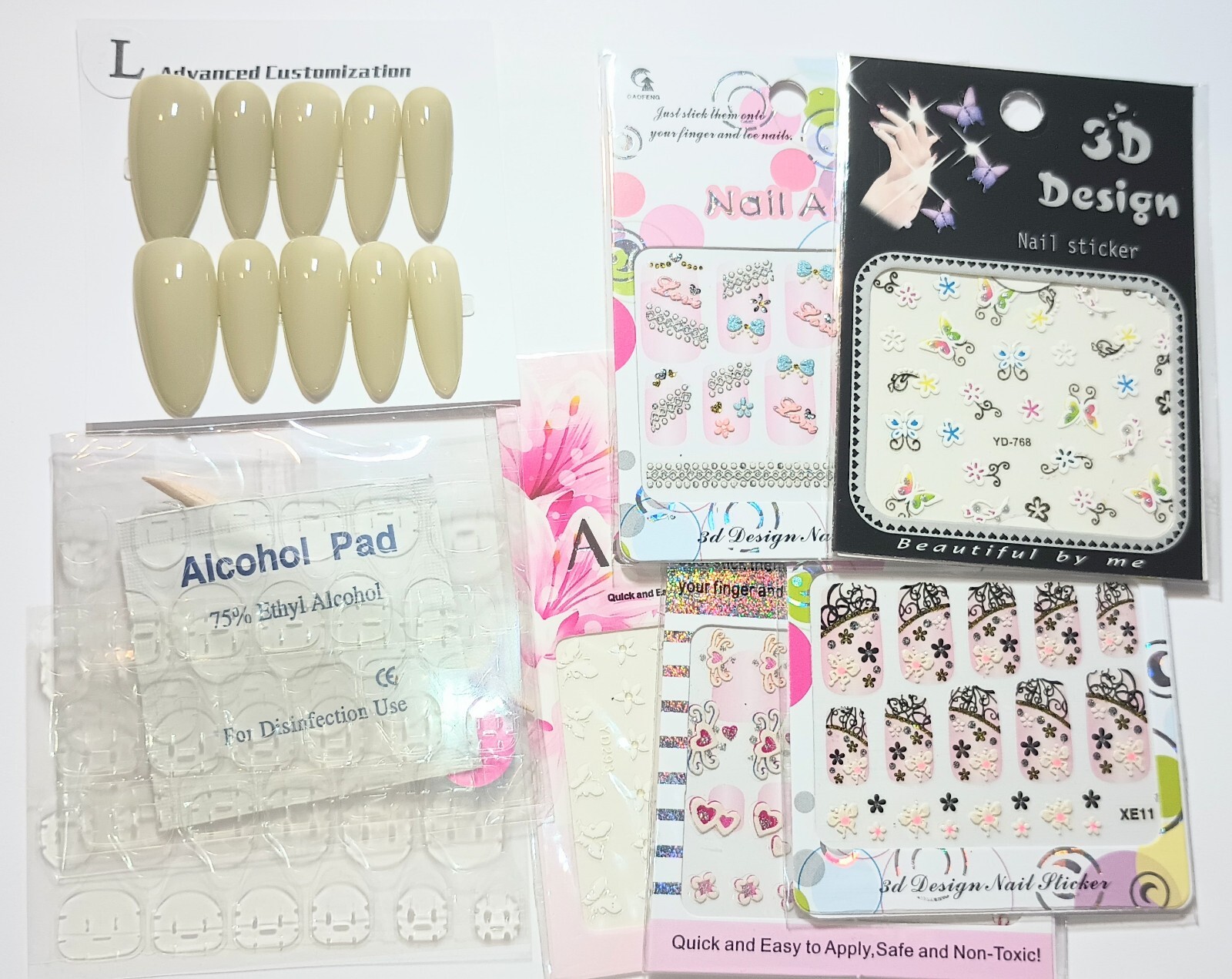 Handmade press on nails easy to put on & off reusable +5 pieces nail stickers.