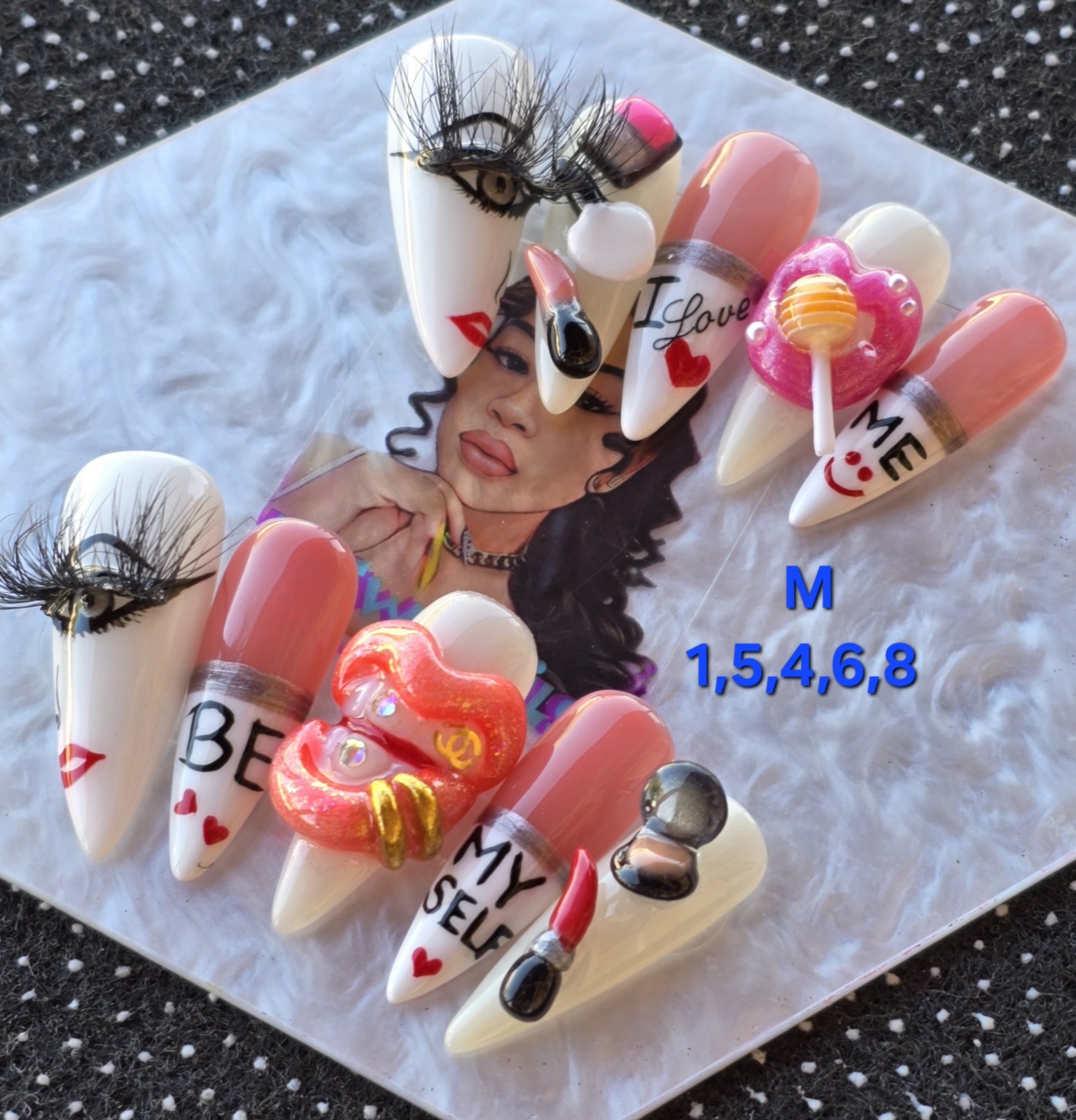 Handmade Press On Nails,Fasho Nails, Medium Size 1,5,4,6,8 Long Stiletto