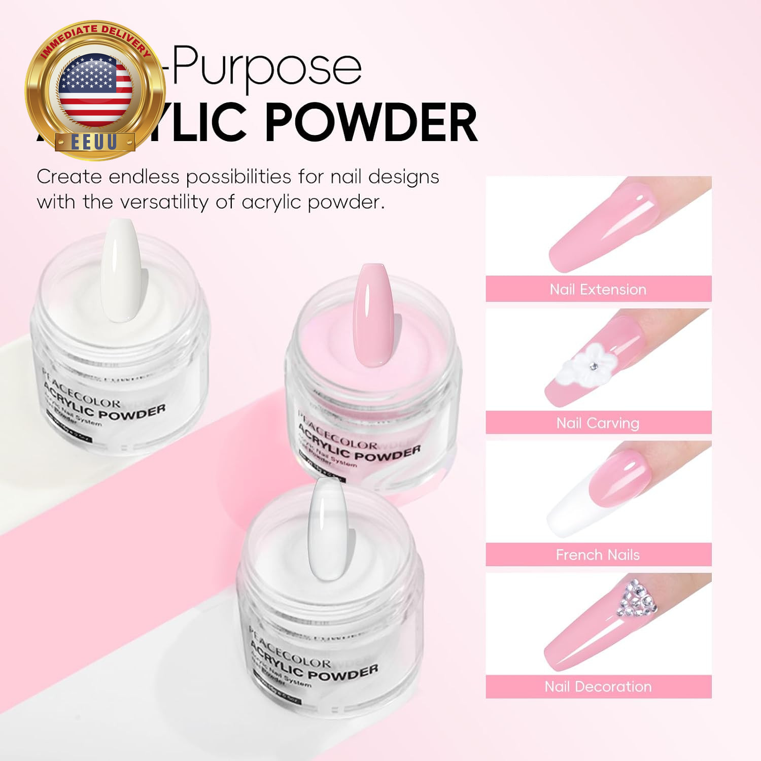 Acrylic Nail Kit ,Clear White Pink 15G Acrylic Powder and 60Ml Liquid Set Brush
