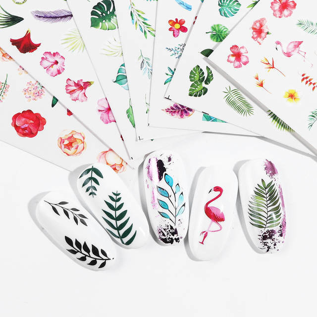 Nail Art Water Transfer Sticker Flower Leaves Butterfly Flamingo Bird Decals
