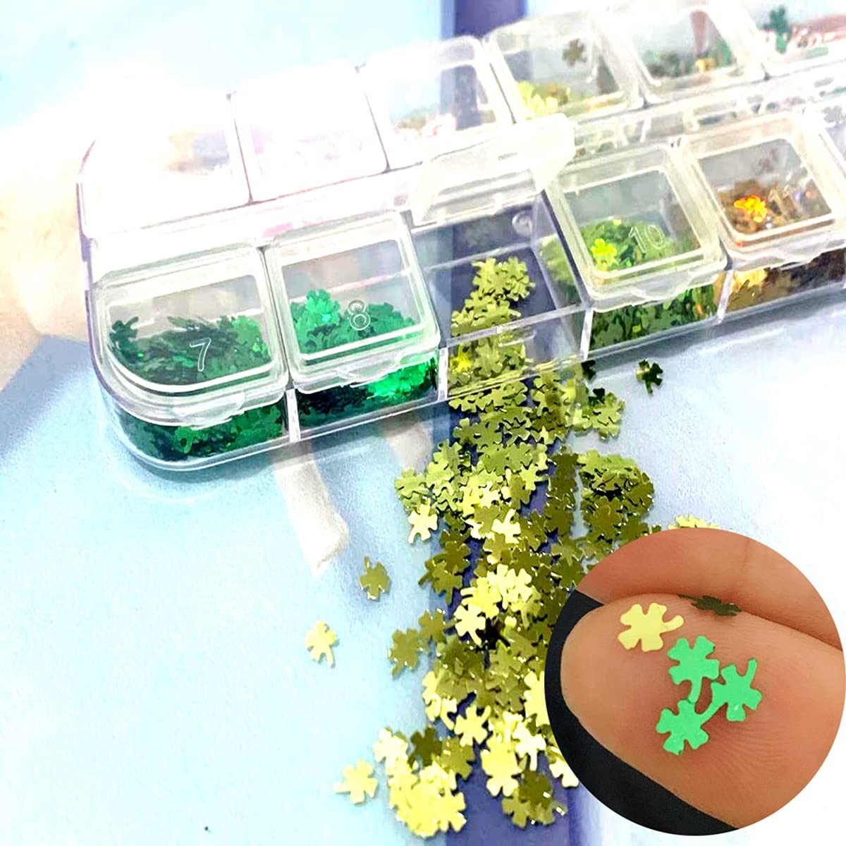 St. Patrick’s Day Nail Art Glitters Green Clover Flakes Nail Sequins 3D Shamr…