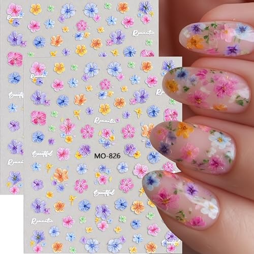 6 Sheet Flower Nail Art Stickers Vintage Flowers Nail Stickers 3D Self Style11