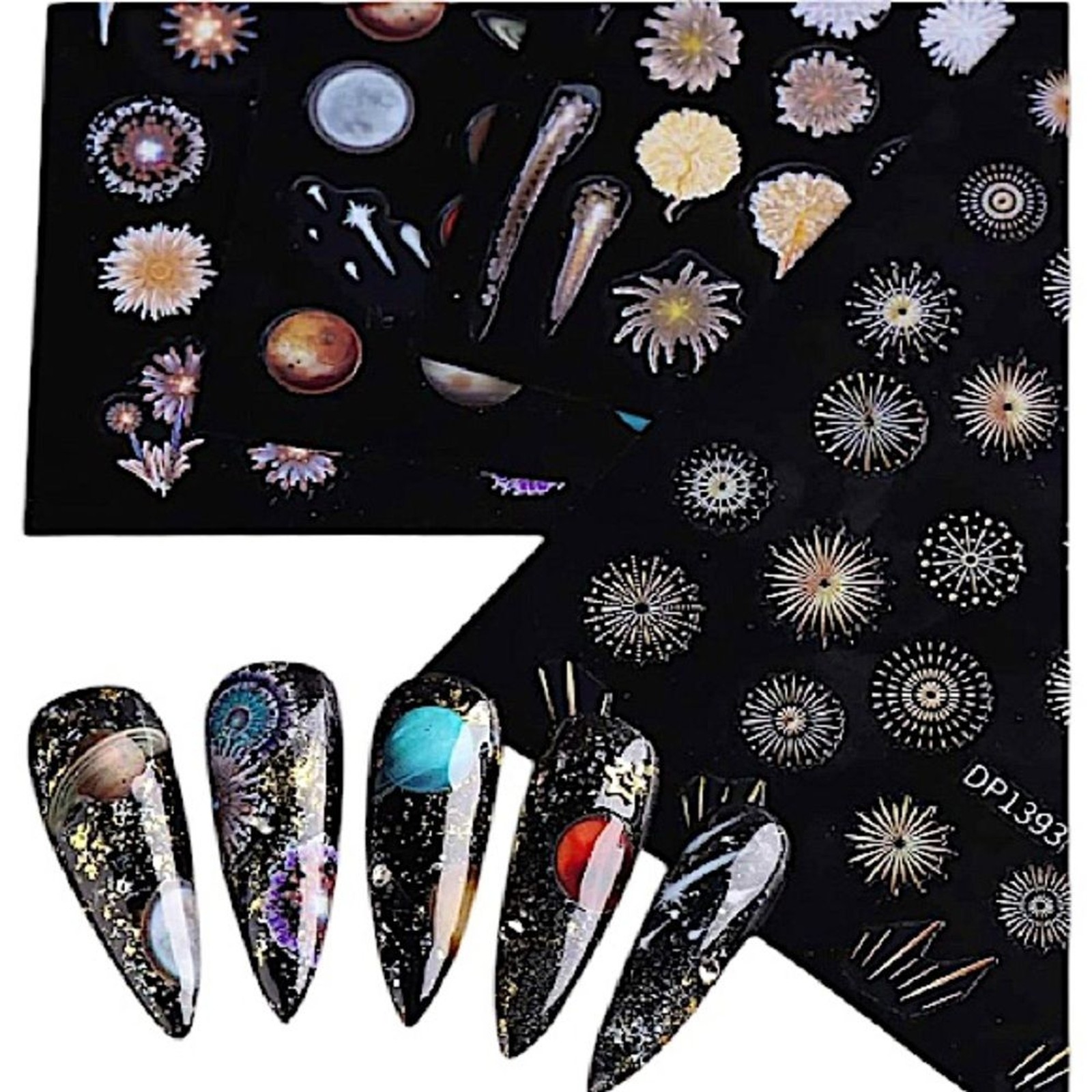 4 Sheets Starry Sky Nail Art Decals Luminous Planet Stickers Colorful Fireworks