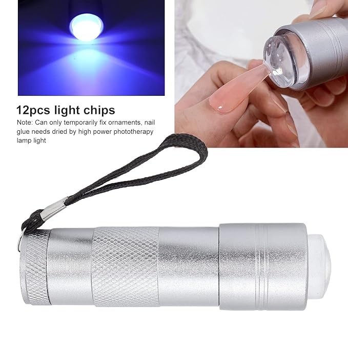 Press Nail Art Flashlight, 12 Light Chips Handheld Nail Art Press Light Metal