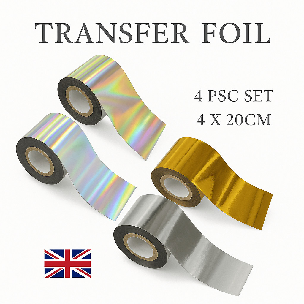 Holographic Nail Foils Wraps Mirror Shine Stickers Silver Gold 4pc x 20cm SET
