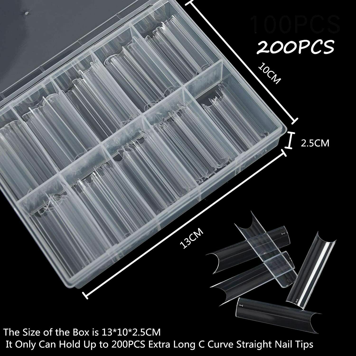 200PCS C Curve Half Cover Nail Tips Extra Long Square Tip Gel Acrylic Nails