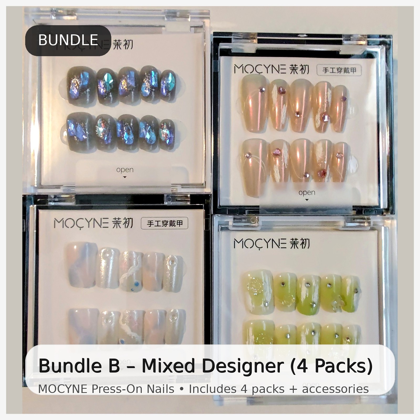 Press On Nails Bundle Lot 4-5 Sets Reusable Handmade Nail Kit w Glue Tabs